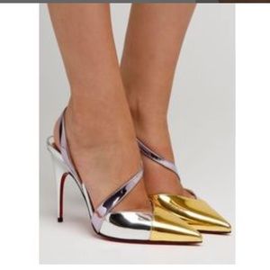 NWT Christian Louboutin Metallic 100mm Platina Specchio Leather Pumps Heels